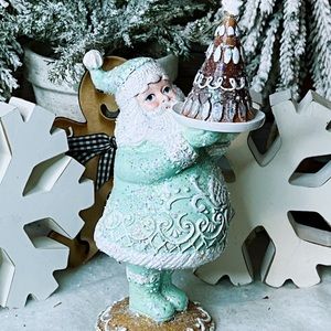 Adorable Gingerbread Santa pastel mint green sugar coated tier tray